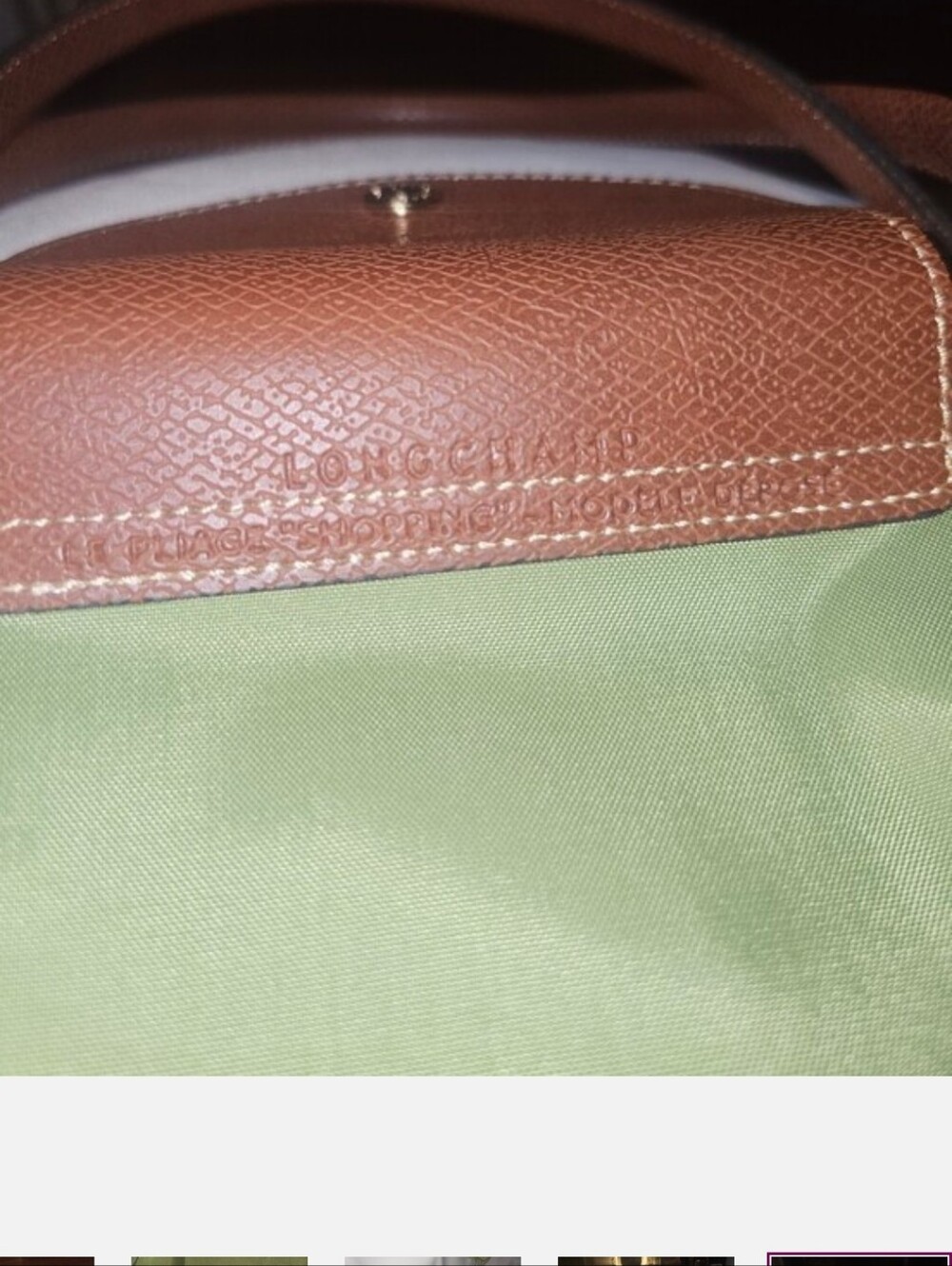 Longchamp Medium Olive Green Nylon Tote with Brown Trim - Picture 5 of 5